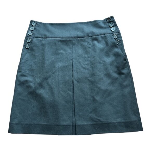 J. CREW 100% WOOL SAILOR SKIRT BLACK FRONT PLEAT SIDE BUTTONS SIZE 8 - Picture 1 of 8